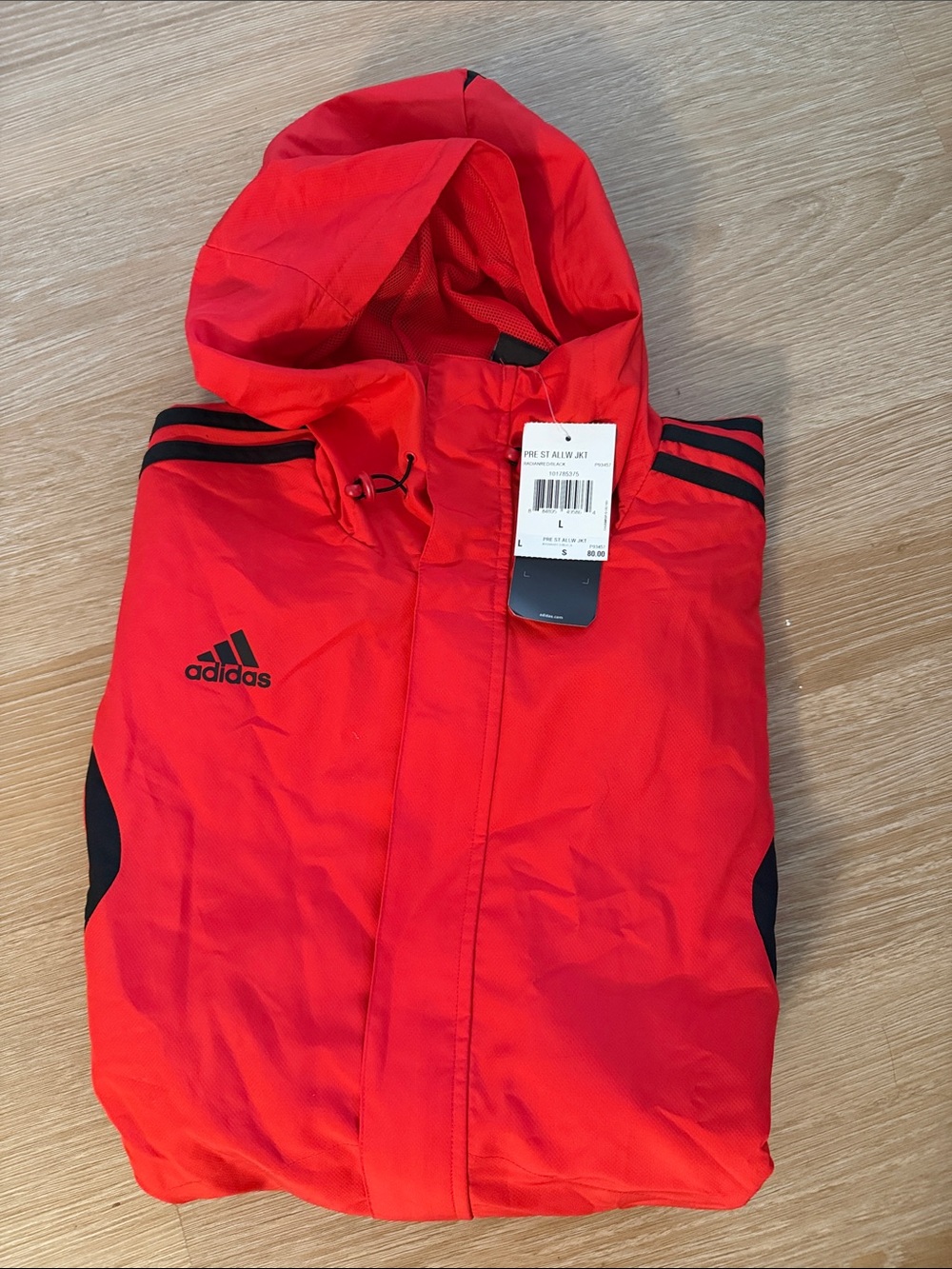 New adidas Radianred/black Hooded All weather jacket with Black Accents